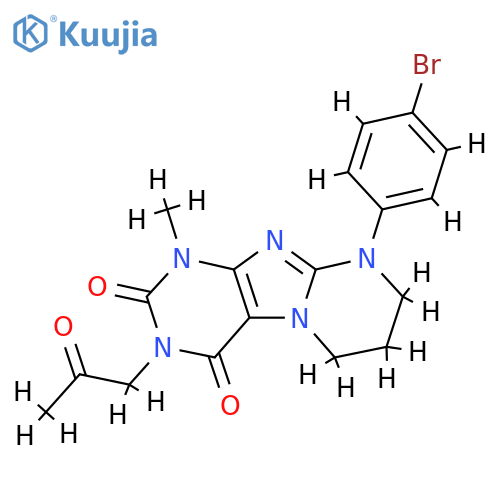 9-(4-bromophenyl)-1-methyl-3-(2-oxopropyl)-1H,2H,3H,4H,6H,7H,8H,9H-pyrimido1,2-gpurine-2,4-dione structure