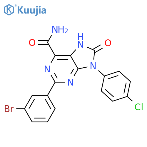 2-(3-bromophenyl)-9-(4-chlorophenyl)-8-oxo-8,9-dihydro-7H-purine-6-carboxamide structure