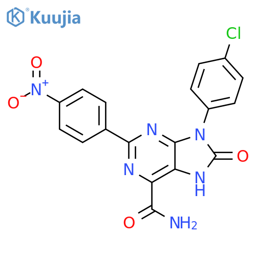 9-(4-chlorophenyl)-2-(4-nitrophenyl)-8-oxo-8,9-dihydro-7H-purine-6-carboxamide structure