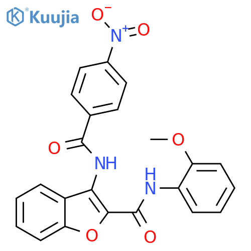 N-(2-methoxyphenyl)-3-(4-nitrobenzamido)-1-benzofuran-2-carboxamide structure