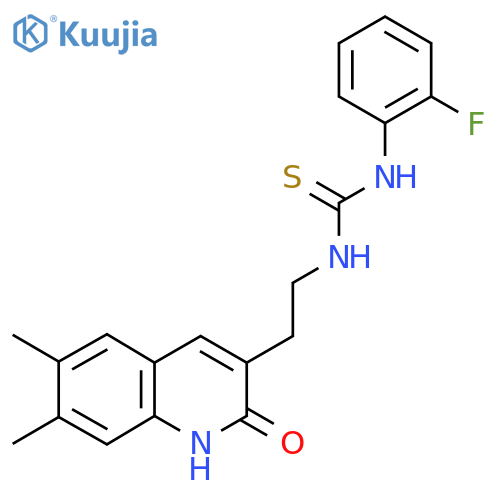 3-2-(6,7-dimethyl-2-oxo-1,2-dihydroquinolin-3-yl)ethyl-1-(2-fluorophenyl)thiourea structure