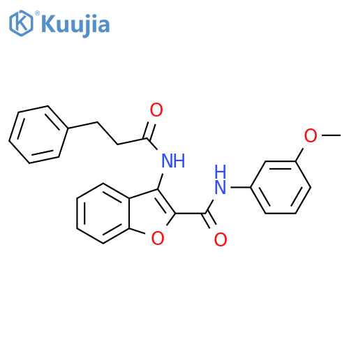 N-(3-methoxyphenyl)-3-(3-phenylpropanamido)-1-benzofuran-2-carboxamide structure