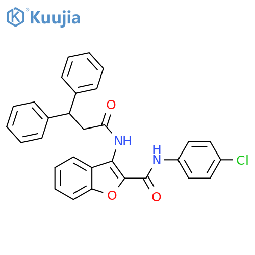 N-(4-chlorophenyl)-3-(3,3-diphenylpropanamido)-1-benzofuran-2-carboxamide structure