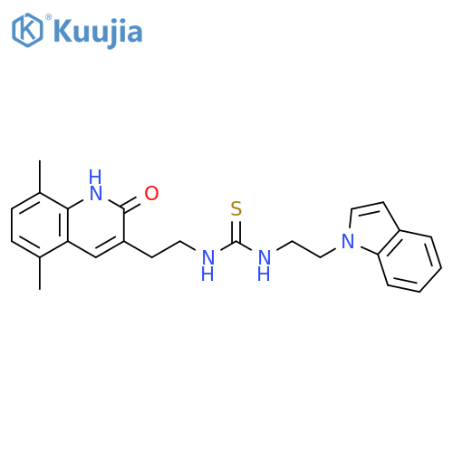1-2-(5,8-dimethyl-2-oxo-1,2-dihydroquinolin-3-yl)ethyl-3-2-(1H-indol-1-yl)ethylthiourea structure