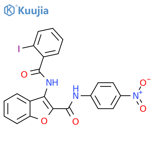 3-(2-iodobenzamido)-N-(4-nitrophenyl)-1-benzofuran-2-carboxamide structure