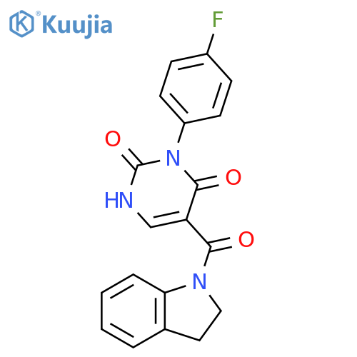 5-(2,3-dihydro-1H-indole-1-carbonyl)-3-(4-fluorophenyl)-1,2,3,4-tetrahydropyrimidine-2,4-dione structure