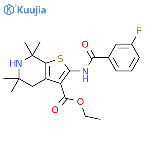 ethyl 2-(3-fluorobenzamido)-5,5,7,7-tetramethyl-4H,5H,6H,7H-thieno2,3-cpyridine-3-carboxylate structure
