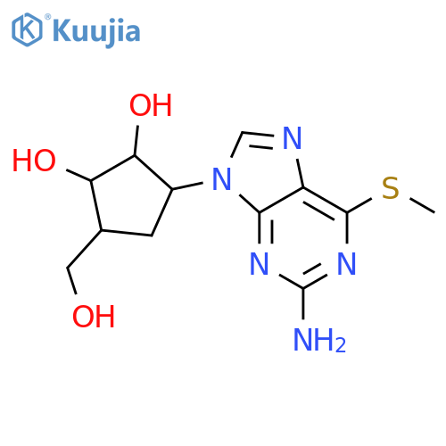 3-[2-amino-6-(methylsulfanyl)-9H-purin-9-yl]-5-(hydroxymethyl)cyclopentane-1,2-diol structure