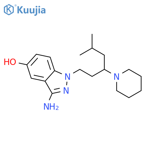 1H-Indazol-5-ol, 3-amino-1-[5-methyl-3-(1-piperidinyl)hexyl]- structure