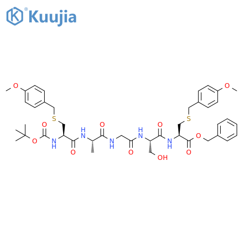 L-Cysteine, N-[N-[N-[N-[N-[(1,1-dimethylethoxy)carbonyl]-S-[(4-methoxyphenyl)methyl]-L-cysteinyl]-L-alanyl]glycyl]-L-seryl]-S-[(4-methoxyphenyl)methyl]-, phenylmethyl ester (9CI) structure