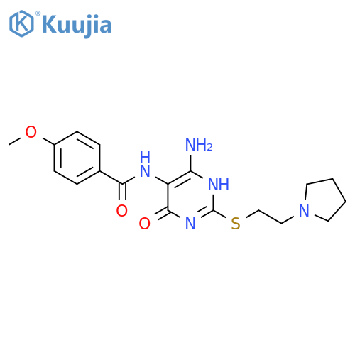 N-(4-amino-6-oxo-2-{2-(pyrrolidin-1-yl)ethylsulfanyl}-1,6-dihydropyrimidin-5-yl)-4-methoxybenzamide structure