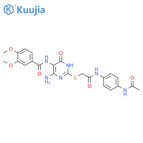 N-4-amino-2-({(4-acetamidophenyl)carbamoylmethyl}sulfanyl)-6-oxo-1,6-dihydropyrimidin-5-yl-3,4-dimethoxybenzamide structure