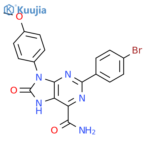 2-(4-bromophenyl)-9-(4-methoxyphenyl)-8-oxo-8,9-dihydro-7H-purine-6-carboxamide structure