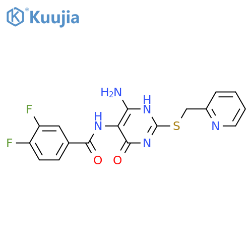 N-(4-amino-6-oxo-2-{(pyridin-2-yl)methylsulfanyl}-1,6-dihydropyrimidin-5-yl)-3,4-difluorobenzamide structure