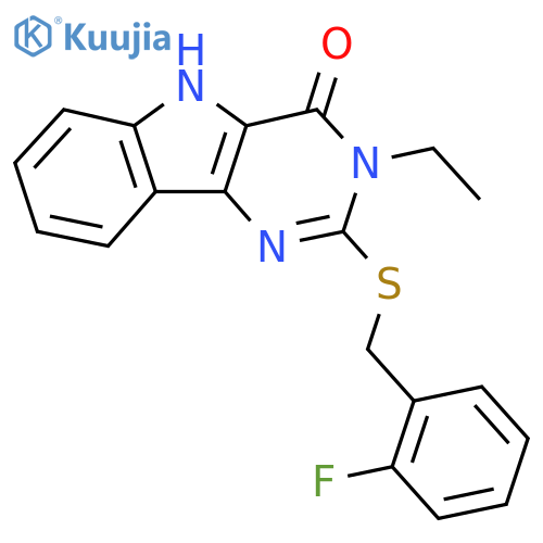 3-ethyl-2-{(2-fluorophenyl)methylsulfanyl}-3H,4H,5H-pyrimido5,4-bindol-4-one structure