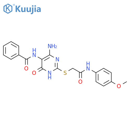 N-4-amino-2-({(4-methoxyphenyl)carbamoylmethyl}sulfanyl)-6-oxo-1,6-dihydropyrimidin-5-ylbenzamide structure