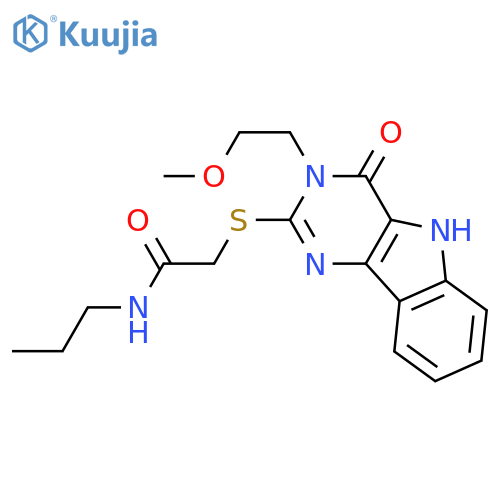 2-{3-(2-methoxyethyl)-4-oxo-3H,4H,5H-pyrimido5,4-bindol-2-ylsulfanyl}-N-propylacetamide structure