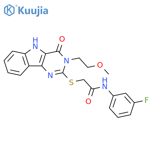 N-(3-fluorophenyl)-2-{3-(2-methoxyethyl)-4-oxo-3H,4H,5H-pyrimido5,4-bindol-2-ylsulfanyl}acetamide structure