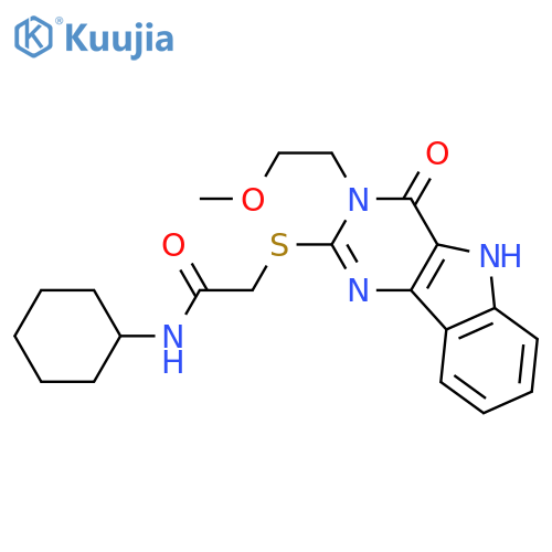 N-cyclohexyl-2-{3-(2-methoxyethyl)-4-oxo-3H,4H,5H-pyrimido5,4-bindol-2-ylsulfanyl}acetamide structure