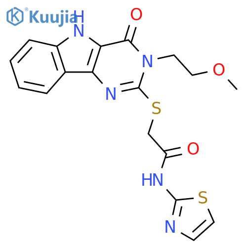 2-{3-(2-methoxyethyl)-4-oxo-3H,4H,5H-pyrimido5,4-bindol-2-ylsulfanyl}-N-(1,3-thiazol-2-yl)acetamide structure