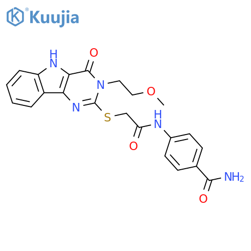 4-(2-{3-(2-methoxyethyl)-4-oxo-3H,4H,5H-pyrimido5,4-bindol-2-ylsulfanyl}acetamido)benzamide structure