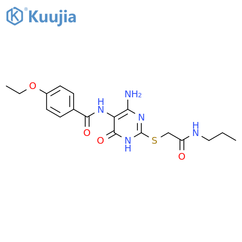 N-(4-amino-6-oxo-2-{(propylcarbamoyl)methylsulfanyl}-1,6-dihydropyrimidin-5-yl)-4-ethoxybenzamide structure