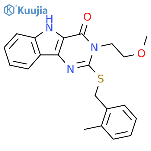 3-(2-methoxyethyl)-2-{(2-methylphenyl)methylsulfanyl}-3H,4H,5H-pyrimido5,4-bindol-4-one structure