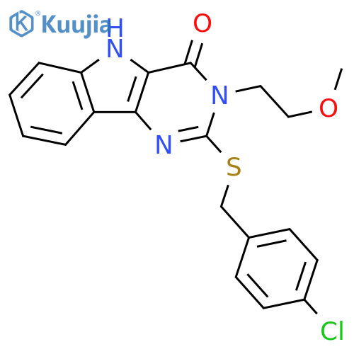 2-{(4-chlorophenyl)methylsulfanyl}-3-(2-methoxyethyl)-3H,4H,5H-pyrimido5,4-bindol-4-one structure