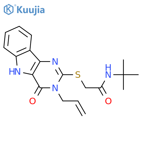 N-tert-butyl-2-{4-oxo-3-(prop-2-en-1-yl)-3H,4H,5H-pyrimido5,4-bindol-2-ylsulfanyl}acetamide structure