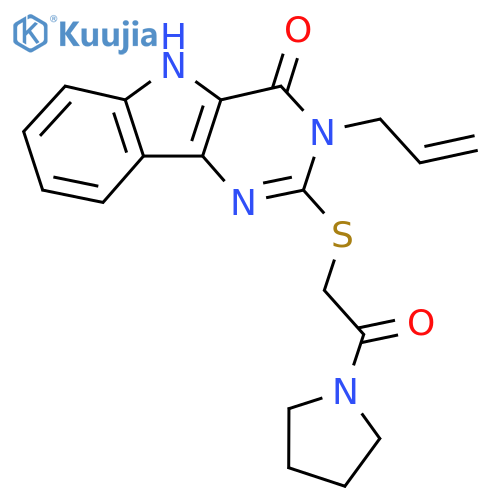 2-{2-oxo-2-(pyrrolidin-1-yl)ethylsulfanyl}-3-(prop-2-en-1-yl)-3H,4H,5H-pyrimido5,4-bindol-4-one structure