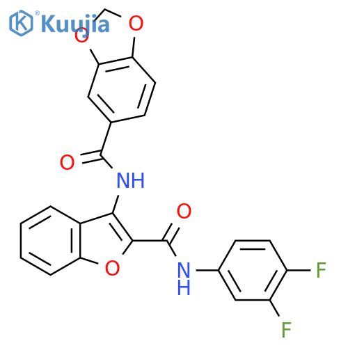 N-{2-(3,4-difluorophenyl)carbamoyl-1-benzofuran-3-yl}-2H-1,3-benzodioxole-5-carboxamide structure