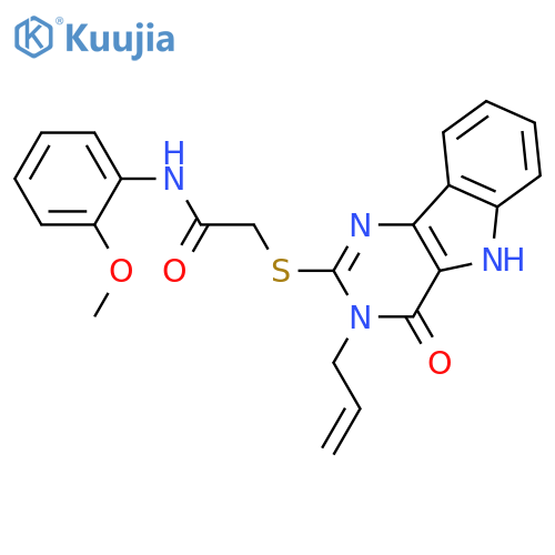 N-(2-methoxyphenyl)-2-{4-oxo-3-(prop-2-en-1-yl)-3H,4H,5H-pyrimido5,4-bindol-2-ylsulfanyl}acetamide structure