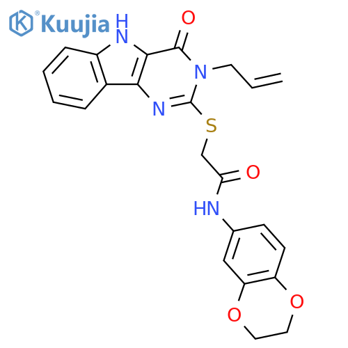 N-(2,3-dihydro-1,4-benzodioxin-6-yl)-2-{4-oxo-3-(prop-2-en-1-yl)-3H,4H,5H-pyrimido5,4-bindol-2-ylsulfanyl}acetamide structure