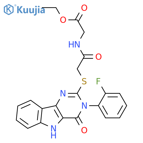 ethyl 2-(2-{3-(2-fluorophenyl)-4-oxo-3H,4H,5H-pyrimido5,4-bindol-2-ylsulfanyl}acetamido)acetate structure