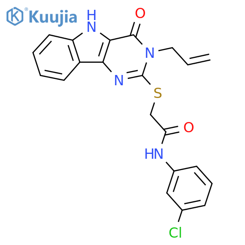 N-(3-chlorophenyl)-2-{4-oxo-3-(prop-2-en-1-yl)-3H,4H,5H-pyrimido5,4-bindol-2-ylsulfanyl}acetamide structure