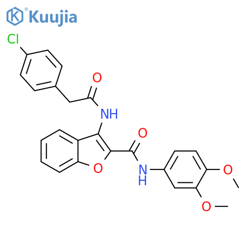 3-2-(4-chlorophenyl)acetamido-N-(3,4-dimethoxyphenyl)-1-benzofuran-2-carboxamide structure