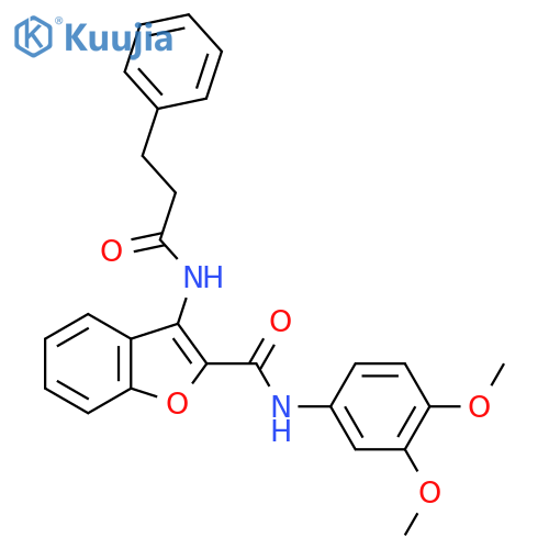 N-(3,4-dimethoxyphenyl)-3-(3-phenylpropanamido)-1-benzofuran-2-carboxamide structure