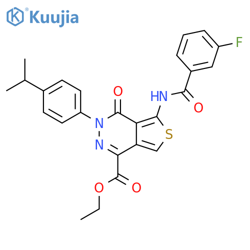 ethyl 5-(3-fluorobenzamido)-4-oxo-3-4-(propan-2-yl)phenyl-3H,4H-thieno3,4-dpyridazine-1-carboxylate structure