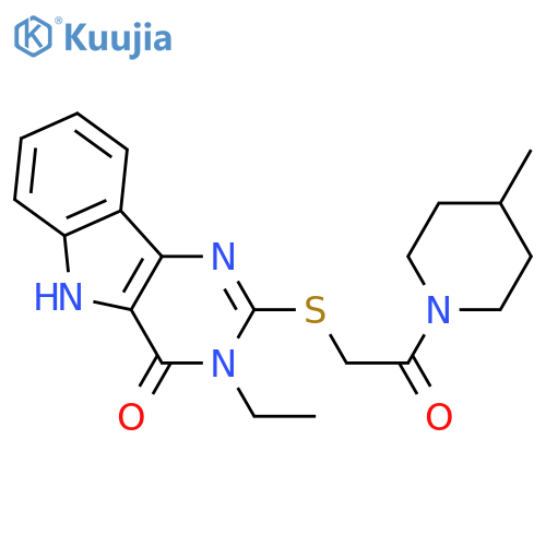 3-ethyl-2-{2-(4-methylpiperidin-1-yl)-2-oxoethylsulfanyl}-3H,4H,5H-pyrimido5,4-bindol-4-one structure