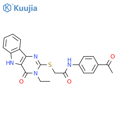 N-(4-acetylphenyl)-2-({3-ethyl-4-oxo-3H,4H,5H-pyrimido5,4-bindol-2-yl}sulfanyl)acetamide structure