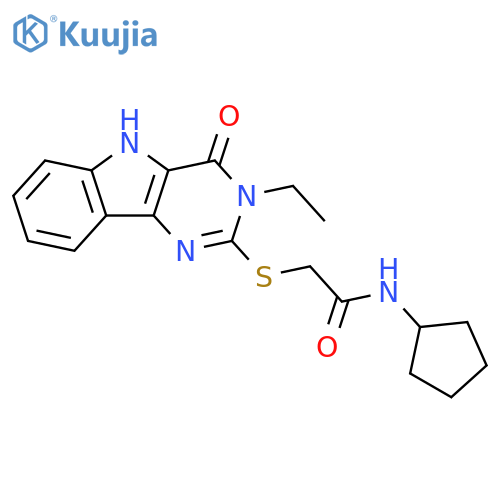 N-cyclopentyl-2-({3-ethyl-4-oxo-3H,4H,5H-pyrimido5,4-bindol-2-yl}sulfanyl)acetamide structure