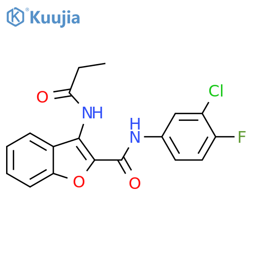 N-(3-chloro-4-fluorophenyl)-3-propanamido-1-benzofuran-2-carboxamide structure