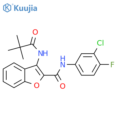 N-(3-chloro-4-fluorophenyl)-3-(2,2-dimethylpropanamido)-1-benzofuran-2-carboxamide structure