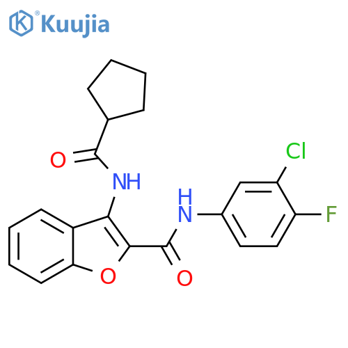 N-(3-chloro-4-fluorophenyl)-3-cyclopentaneamido-1-benzofuran-2-carboxamide structure
