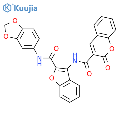 N-{2-(2H-1,3-benzodioxol-5-yl)carbamoyl-1-benzofuran-3-yl}-2-oxo-2H-chromene-3-carboxamide structure