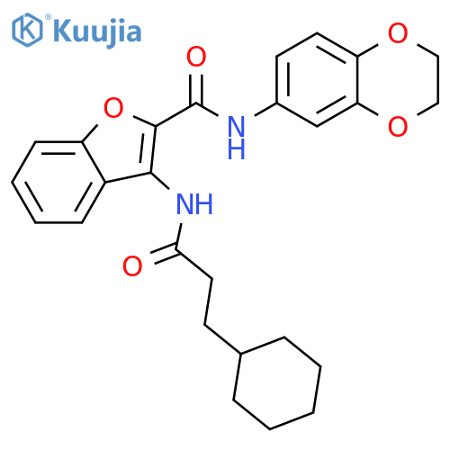 3-(3-cyclohexylpropanamido)-N-(2,3-dihydro-1,4-benzodioxin-6-yl)-1-benzofuran-2-carboxamide structure