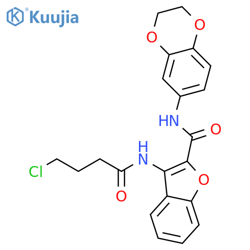 3-(4-chlorobutanamido)-N-(2,3-dihydro-1,4-benzodioxin-6-yl)-1-benzofuran-2-carboxamide structure