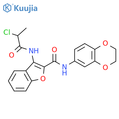 3-(2-chloropropanamido)-N-(2,3-dihydro-1,4-benzodioxin-6-yl)-1-benzofuran-2-carboxamide structure
