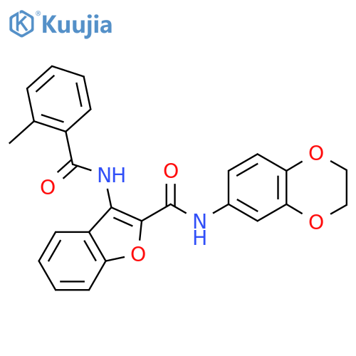 N-(2,3-dihydro-1,4-benzodioxin-6-yl)-3-(2-methylbenzamido)-1-benzofuran-2-carboxamide structure