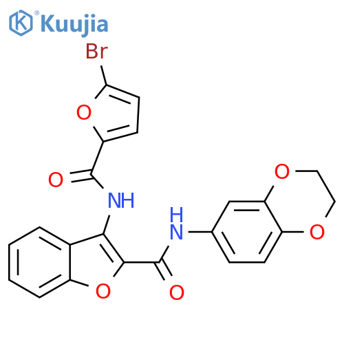 3-(5-bromofuran-2-amido)-N-(2,3-dihydro-1,4-benzodioxin-6-yl)-1-benzofuran-2-carboxamide structure